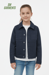 GIRLS NAVY BLUE DENIM JACKET - Smgarment's
